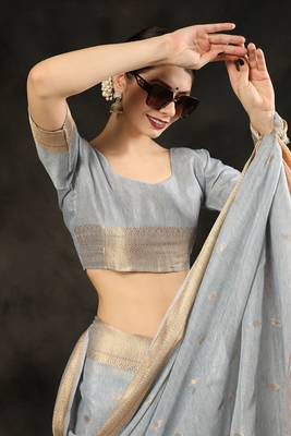 Brown woven raw silk saree with blouse 2