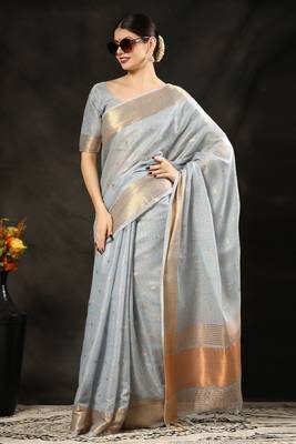Brown woven raw silk saree with blouse 3