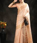 Cream woven raw silk saree with blouse