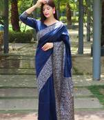 Yellow woven tussar silk saree with blouse