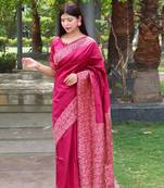 Green woven tussar silk saree with blouse