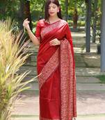 Peach woven tissue saree with blouse