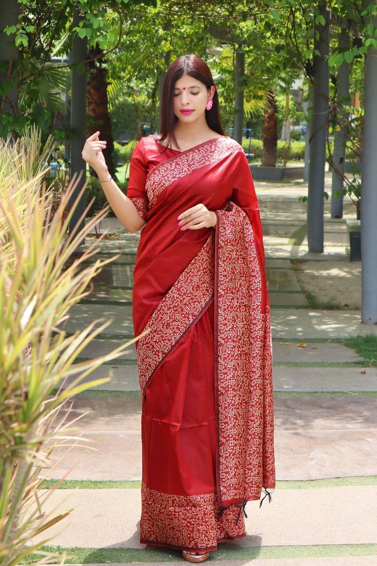 Peach woven tissue saree with blouse
