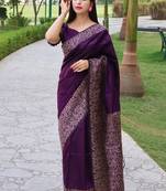 Wine woven tussar silk saree with blouse