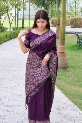 Wine woven tussar silk saree with blouse 3