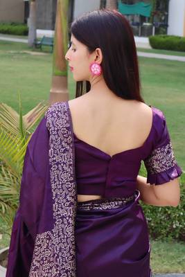 Wine woven tussar silk saree with blouse 4