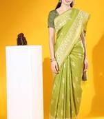 Green woven south silk saree with blouse