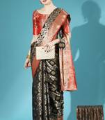 Wine hand woven raw silk saree with blouse