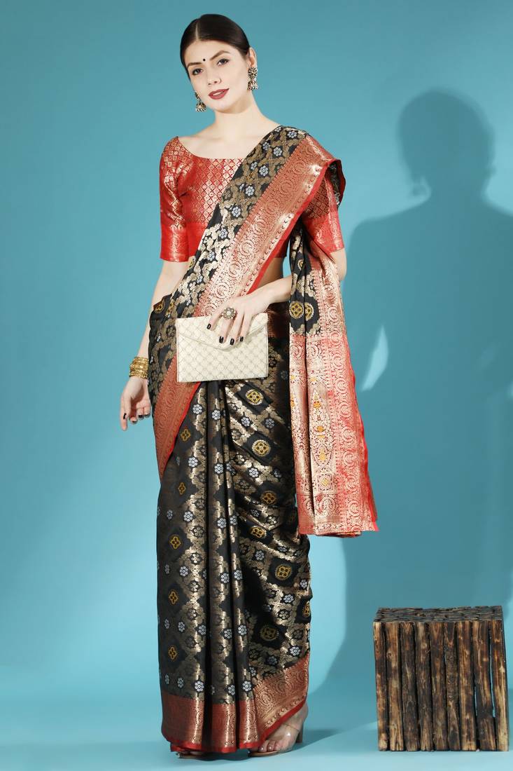 Wine hand woven raw silk saree with blouse