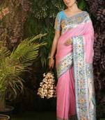 Peach woven paithani silk saree with blouse