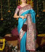 Orange hand woven raw silk saree with blouse