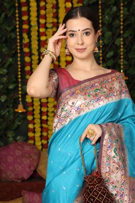 Orange hand woven raw silk saree with blouse 2