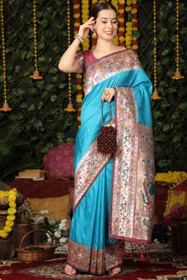 Orange hand woven raw silk saree with blouse 3