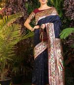 Chiku hand woven raw silk saree with blouse