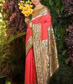 Green hand woven raw silk saree with blouse