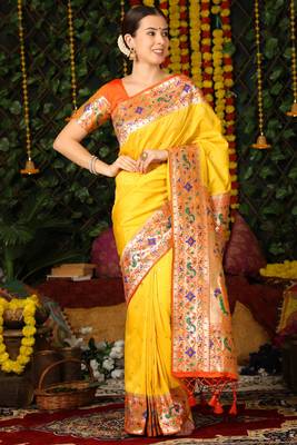 Dark green woven raw silk saree with blouse 1