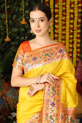 Dark green woven raw silk saree with blouse 2