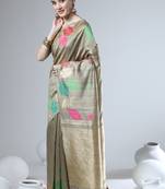 Navy blue woven raw silk saree with blouse