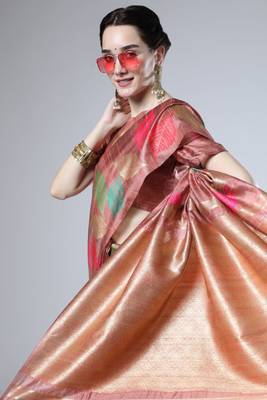 Teal woven raw silk saree with blouse 3