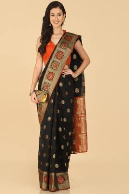 Black Resham Woven Art Silk Sarees 1