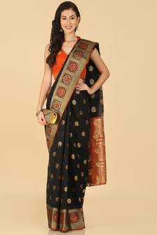 Black Resham Woven Art Silk Sarees