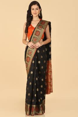 Black Resham Woven Art Silk Sarees 3