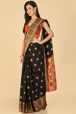 Black Resham Woven Art Silk Sarees 4
