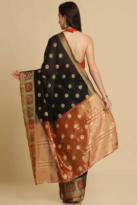 Black Resham Woven Art Silk Sarees 6
