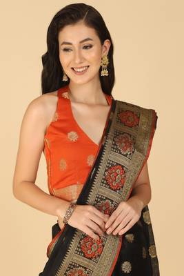Black Resham Woven Art Silk Sarees 7