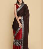 Dark Maroon Zari Work Party Wear Crepe Sarees