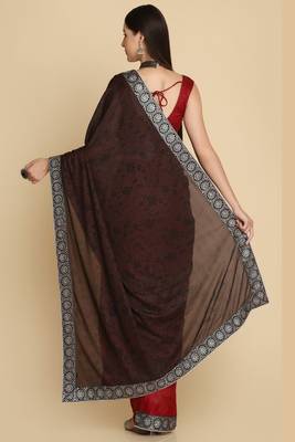 Dark Maroon Zari Work Party Wear Crepe Sarees 5