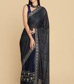 Royal Blue Zari Work Party Wear Crepe Sarees