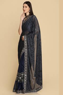 Royal Blue Zari Work Party Wear Crepe Sarees 2