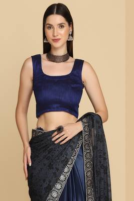 Royal Blue Zari Work Party Wear Crepe Sarees 4