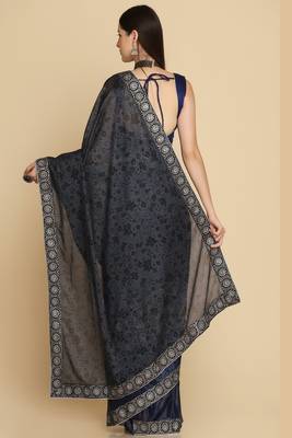 Royal Blue Zari Work Party Wear Crepe Sarees 5