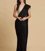 Women's Black Satin Plain Saree with Blouse