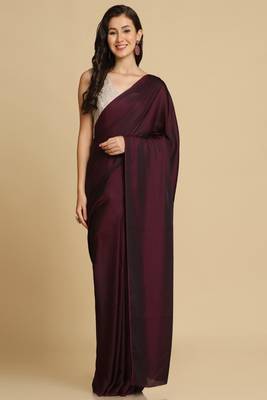 Satin Zari Woven Solid Dark Wine Saree 3