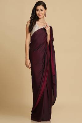 Satin Zari Woven Solid Dark Wine Saree 1