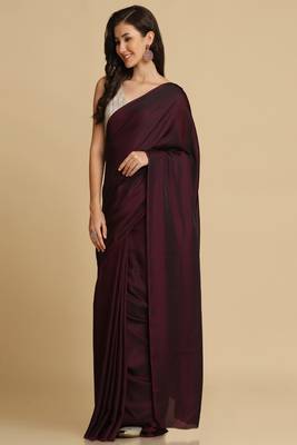 Satin Zari Woven Solid Dark Wine Saree 4