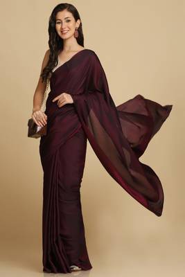 Satin Zari Woven Solid Dark Wine Saree 6