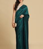 Teal Satin Plain Saree With Sleeveless Blouse Piece