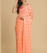 Light Peach Thread Work Designer Chiffon Sarees