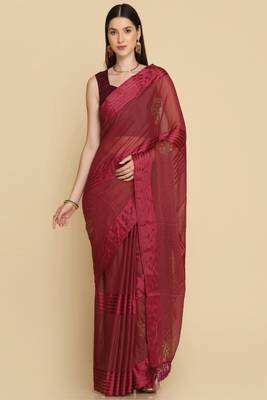 Wine Chiffon Swarovski Party Wear Saree 1