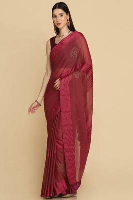 Wine Chiffon Swarovski Party Wear Saree 2