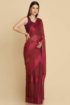 Wine Chiffon Swarovski Party Wear Saree 3