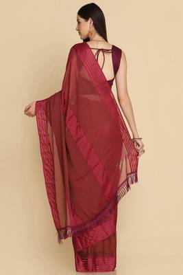 Wine Chiffon Swarovski Party Wear Saree 4