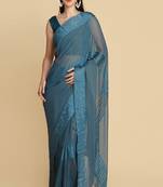 Teal Chiffon Swarovski Party Wear Saree
