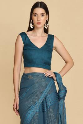 Teal Chiffon Swarovski Party Wear Saree 5