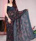 Black printed chiffon saree with blouse