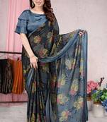 Black Printed Chiffon Saree With Blouse